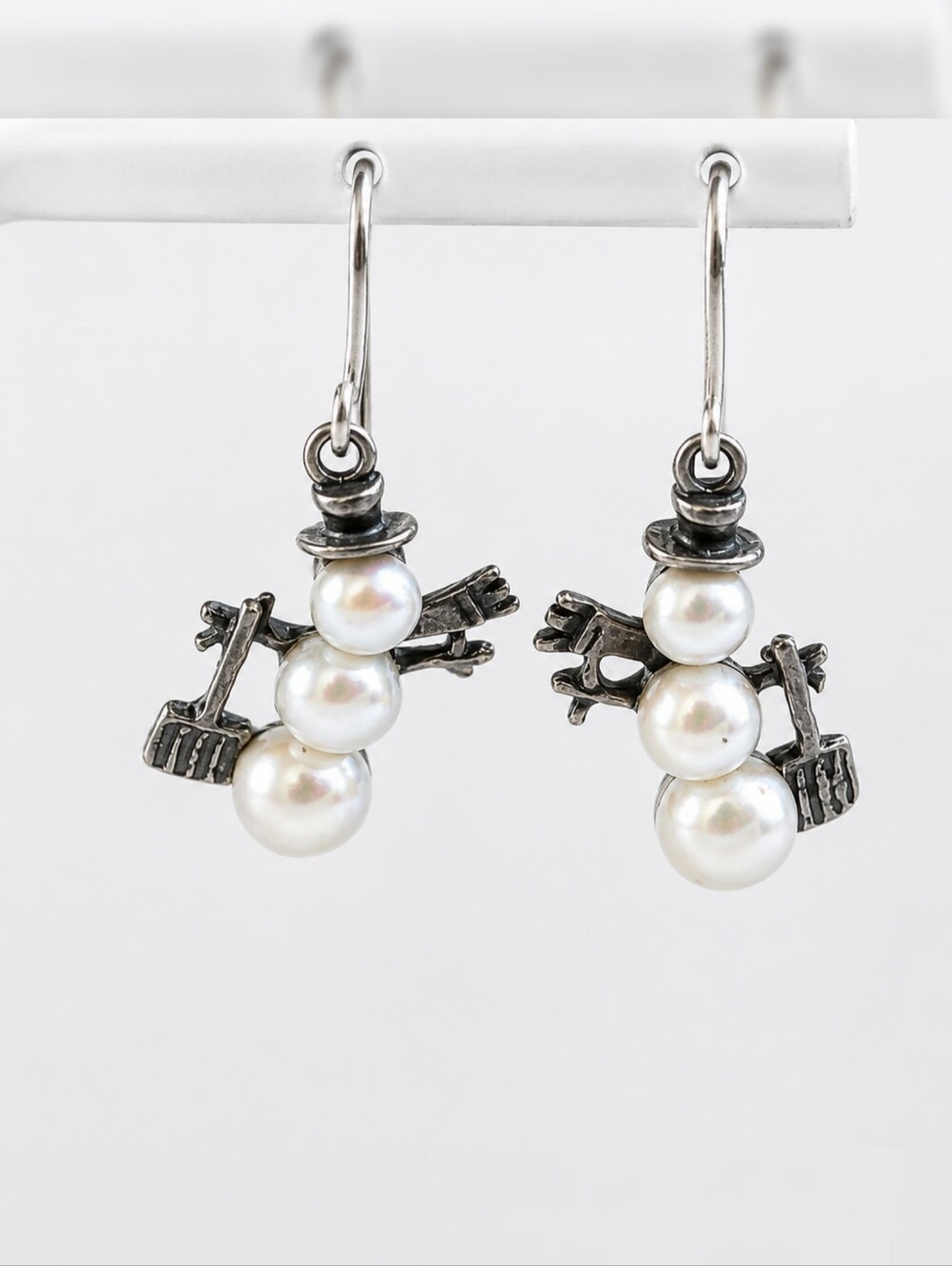 Silpada Sterling Silver Pearl Snowman Earrings